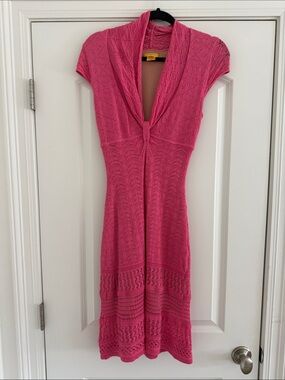 Catherine Malandrino Pink Openwork Knit Midi Dress